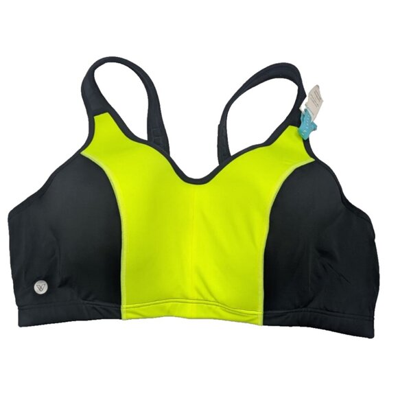 Liv Active Womens Sports Bra Black Yellow Colorblock Molded Underwire 44C - Picture 2 of 9